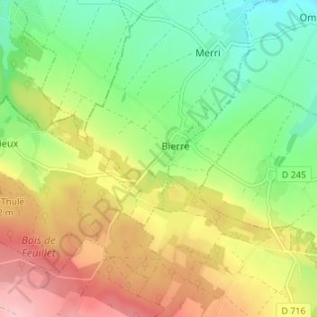 Mapa topográfico La Louvière, altitud, relieve