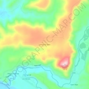 Mapa topográfico Lomas de Upeo, altitud, relieve