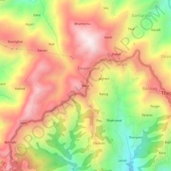 Mapa topográfico Nalia, altitud, relieve