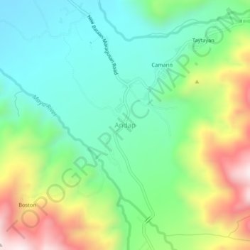 Mapa topográfico Andap, altitud, relieve
