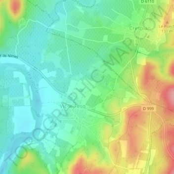 Mapa topográfico Vialat, altitud, relieve