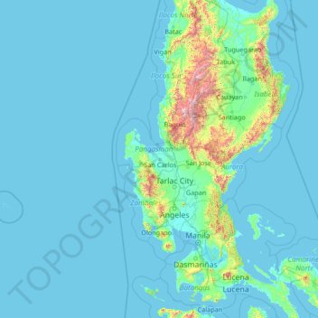 Mapa topográfico Pangasinan, altitud, relieve