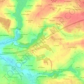 Mapa topográfico Les Landes, altitud, relieve