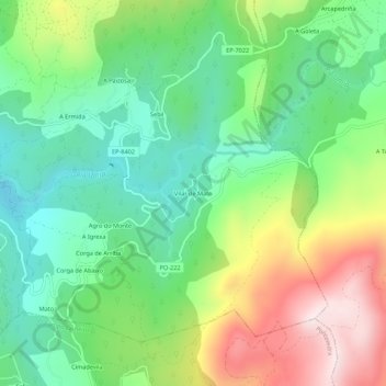 Mapa topográfico Vilar de Mato, altitud, relieve