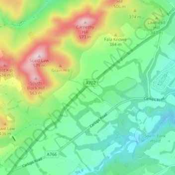 Mapa topográfico Silverburn, altitud, relieve