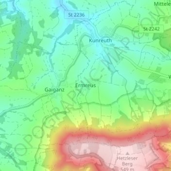 Mapa topográfico Ermreus, altitud, relieve