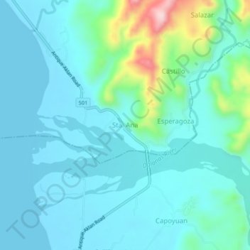 Mapa topográfico Sta. Ana, altitud, relieve