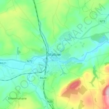 Mapa topográfico Mallow, altitud, relieve