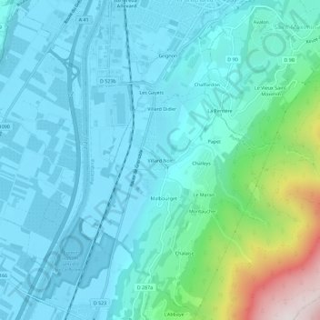 Mapa topográfico Villard Noir, altitud, relieve