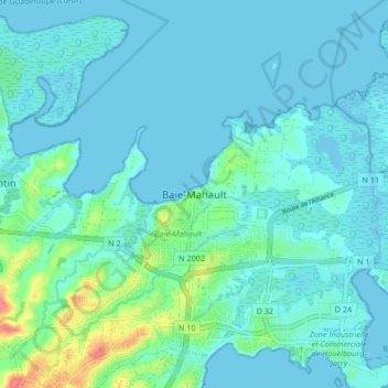 Mapa topográfico Baie-Mahault, altitud, relieve