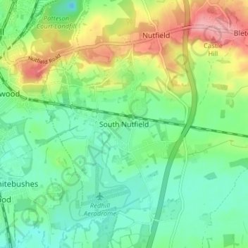 Mapa topográfico South Nutfield, altitud, relieve
