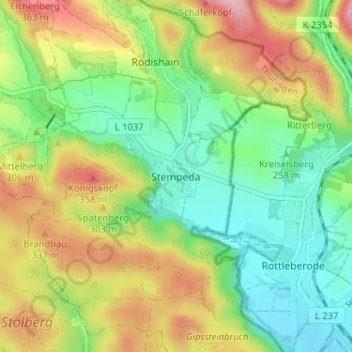 Mapa topográfico Stempeda, altitud, relieve