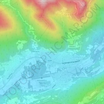 Mapa topográfico Vergobbio, altitud, relieve