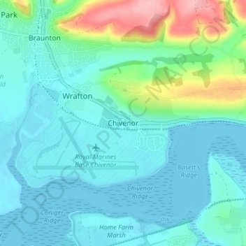 Mapa topográfico Chivenor, altitud, relieve