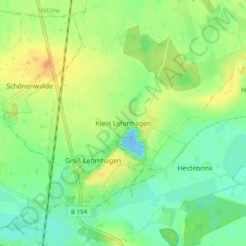 Mapa topográfico Klein Lehmhagen, altitud, relieve