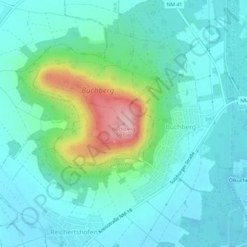 Mapa topográfico Buchberg, altitud, relieve