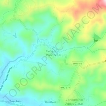 Mapa topográfico Piedade do Paraopeba, altitud, relieve