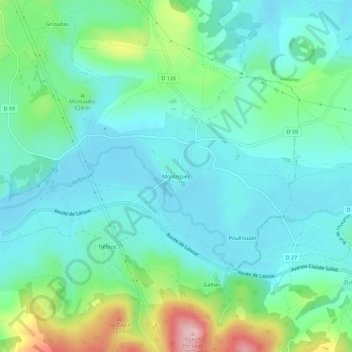 Mapa topográfico Montrozier, altitud, relieve