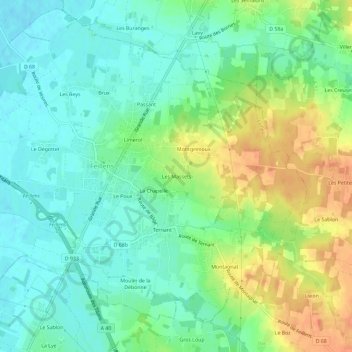 Mapa topográfico Les Massets, altitud, relieve