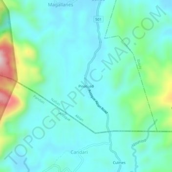 Mapa topográfico Pinatuad, altitud, relieve
