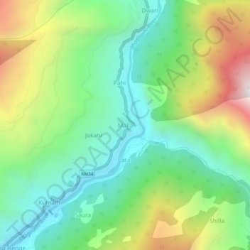 Mapa topográfico Malla, altitud, relieve