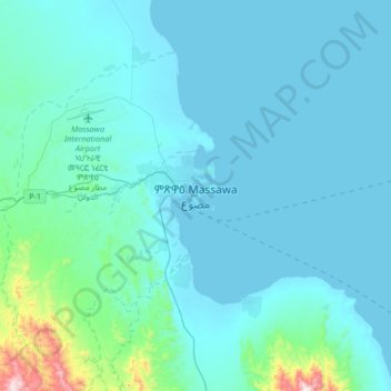 Mapa topográfico Massawa, altitud, relieve