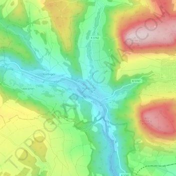 Mapa topográfico Achdorf, altitud, relieve