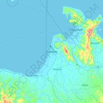 Mapa topográfico Dipolog, altitud, relieve