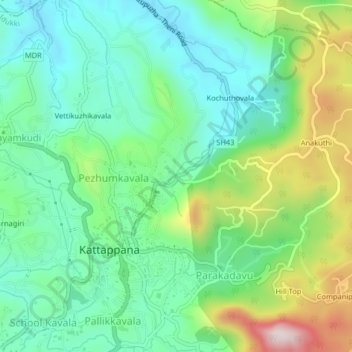 Mapa topográfico Nirappelkada, altitud, relieve