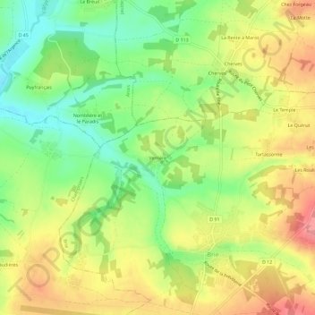 Mapa topográfico Verrière, altitud, relieve