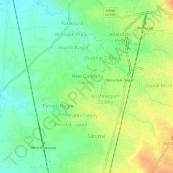 Mapa topográfico Sangani Nagar, altitud, relieve