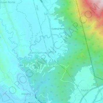 Mapa topográfico Cuenca, altitud, relieve