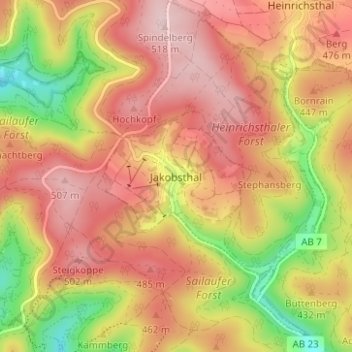 Mapa topográfico Jakobsthal, altitud, relieve