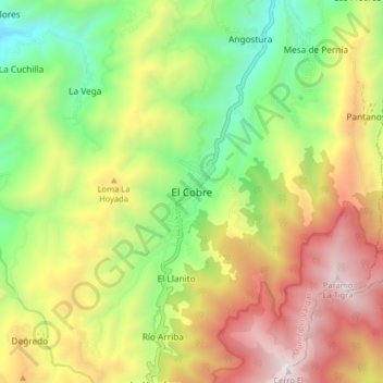 Mapa topográfico El Cobre, altitud, relieve