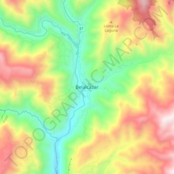 Mapa topográfico Belalcázar, altitud, relieve