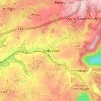 Mapa topográfico Flandersbach, altitud, relieve