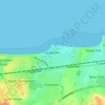 Mapa topográfico Swalecliffe, altitud, relieve