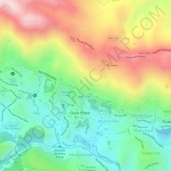 Mapa topográfico Mirante do Morro São Sebastião, altitud, relieve