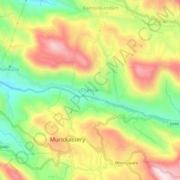 Mapa topográfico Chinnar, altitud, relieve