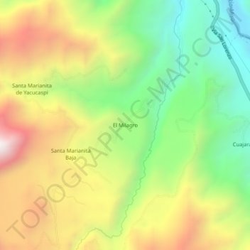 Mapa topográfico El Milagro, altitud, relieve
