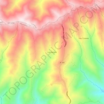Mapa topográfico Los Vargas, altitud, relieve
