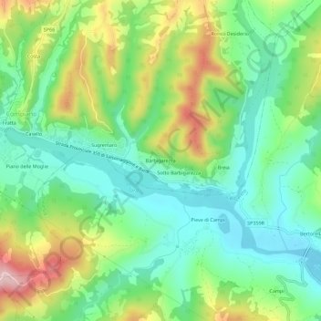 Mapa topográfico Barbigarezza, altitud, relieve