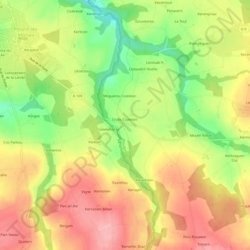 Mapa topográfico Coatelan, altitud, relieve