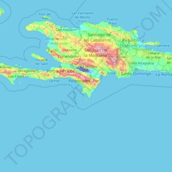 Mapa topográfico Pedernales, altitud, relieve
