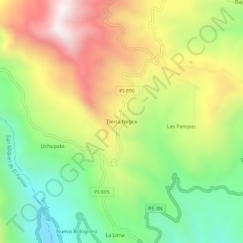 Mapa topográfico Tierra Negra, altitud, relieve