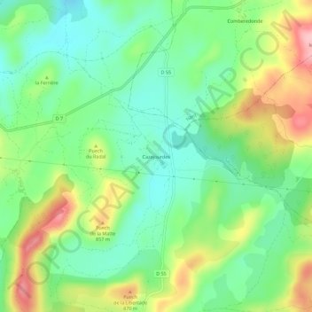 Mapa topográfico Cazejourdes, altitud, relieve