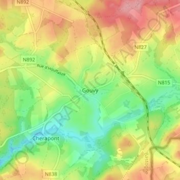 Mapa topográfico Gouvy, altitud, relieve