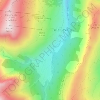 Mapa topográfico Les Teppes du Rieu-Froid, altitud, relieve