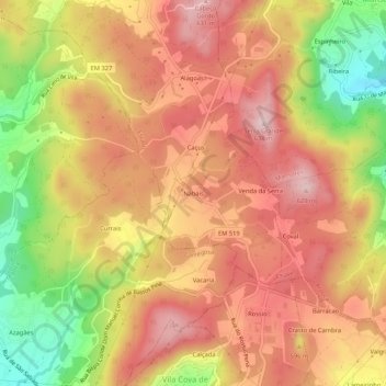 Mapa topográfico Nabais, altitud, relieve