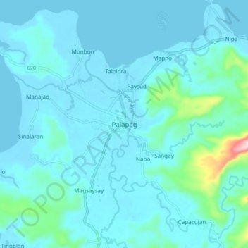 Mapa topográfico Palapag, altitud, relieve
